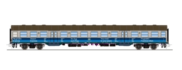 e36476 n-Wagen, H0, Bnrz 728, 50 80 22-34 548-4, 2. Kl, DB Ep. IV, silber, Pfauenauge, blaue Streifen Flughafen-Express, DC
