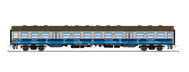 e36479 n-Wagen, H0, Bnrz 728, 50 80 22-34 507-1, 2. Kl, DB Ep. IV, silber, Pfauenauge, blaue Streifen Flughafen-Express, DC
