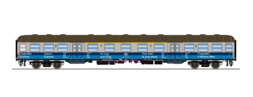 e36480 n-Wagen, H0, ABnrzb 704, 80 31 - 34 359-5, 1./2. Kl, DB Ep. IV, silber, Pfauenauge, blaue Streifen Flughafen-Express, DC